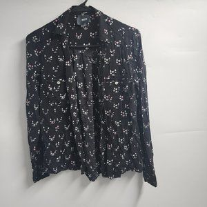 Maeve Anthropologie Top Black Cat Novelty Print Button Down Long Sleeve Size 0
